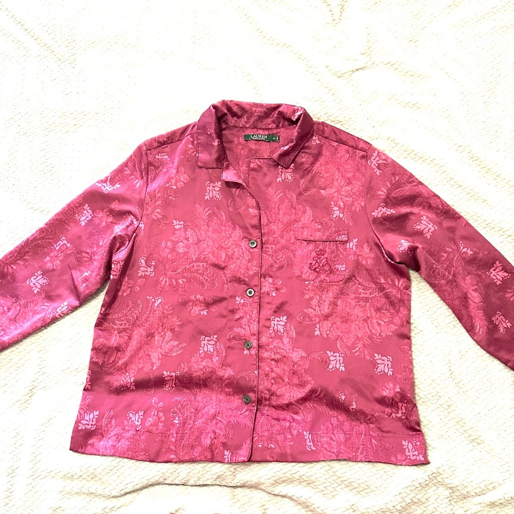 Vintage Ralph Lauren Dark Rose-Colored Polyester Pajama Set Long Sleeve & Pants